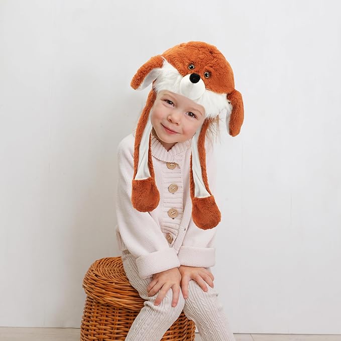 Animal Hat with Ears Moving Jumping Pop Up Beating Hat Plush Holiday Cosplay Dress Up Funny Gift for Kids