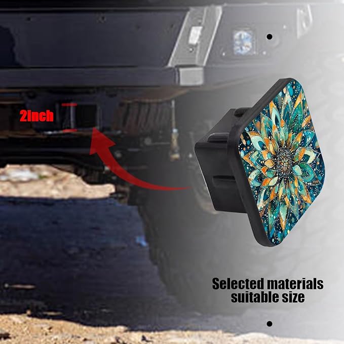 Hitch Cover Fits for 2-Inch Hitch,Floral Oil Painting with Radiating Petals in Blue and Orange Rubber Trailer Hitch Cover Tube Plug Insert,Car Exterior Accessories, Receiver Tube Hitch Plug