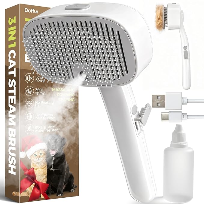 Cat Steam Brush for Dogs and Cats - Dog Steam Grooming Rechargeable Brush for Shedding Control - Self Cleaning Spay Comb with Mist and 2 Mins Timer for Long & Short Haired Pets