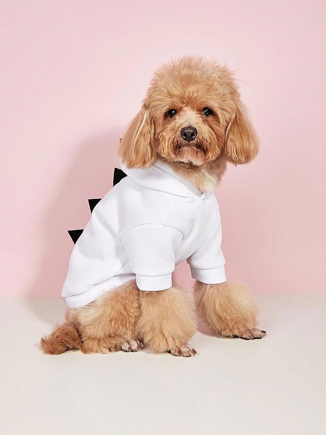 QWINEE Dinosaur Dog Hoodie Dog Warm Jacket Christmas Halloween Dog Costume Dog Clothes for Puppy Kitten Small Medium Dogs Cats White XL