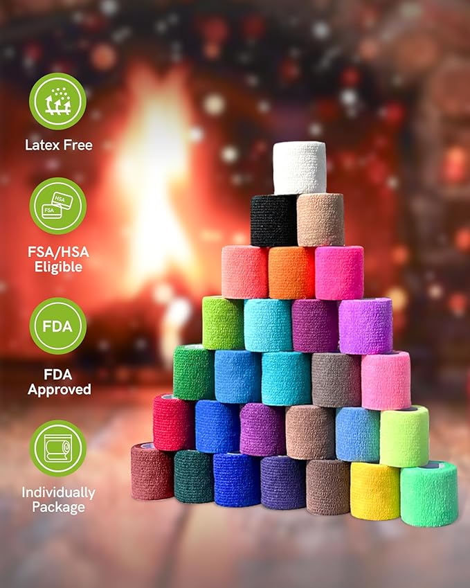 FriCARE Self Adhesive Bandage Wrap, Medical Tape in First Aid Kit, Cohesive Bandages for Wounds Sport Vet, 2 Inches X 5 Yards 6 Rolls, Walnut Brown