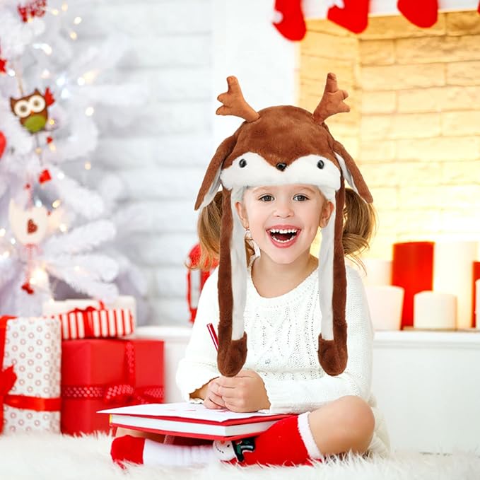 Animal Hat with Ears Moving Jumping Pop Up Beating Hat Plush Holiday Cosplay Dress Up Funny Gift for Kids
