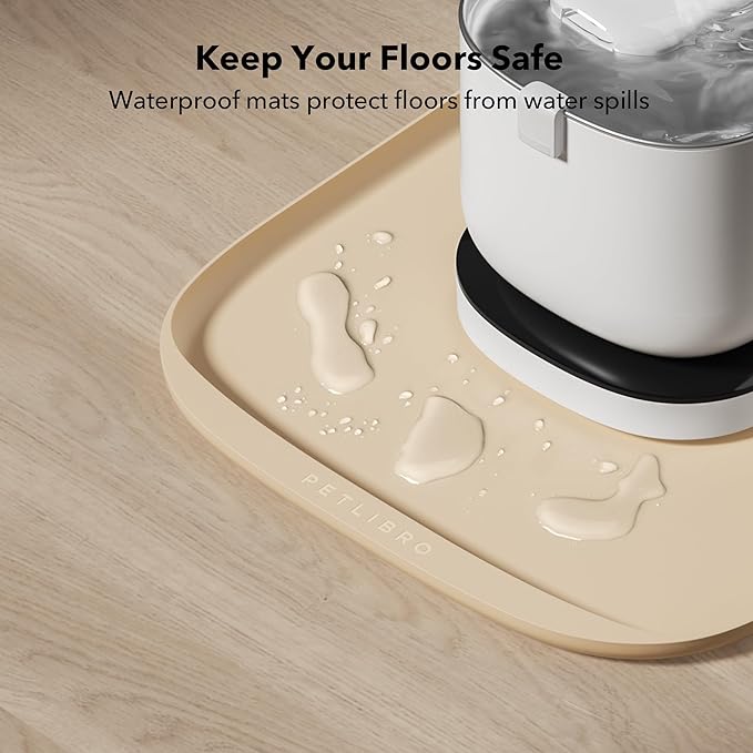 PETLIBRO Cat Food Mat Safety Silicone Dog Food Mat for Feeder Fountain Waterproof Dog Bowl Mats Raised Edge Spill Protection Floor, Cove Feeding Pet Mat(for PLAF109 PLAF301), 22''x16.5''