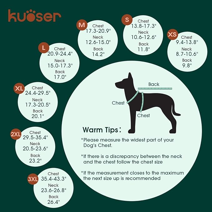 Kuoser Warm Dog Coat, Waterproof Dog Jacket for Extra Large Dogs, Adjustable Durable XL Doggie Winter Coat Reversible Cozy Puppy Cold Weather Apparel from Small to Large Breed, Christmas Green XL