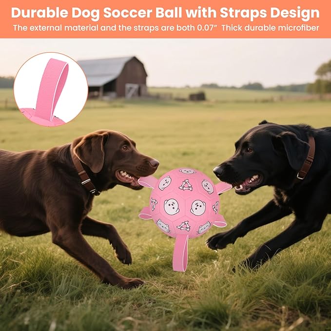 Dog Soccer Ball with Straps – Dog Toy Soccer Ball with Grab Tabs, Durable Dog Toys, Water Pool Toys for Small & Medium Dogs, Indoor/Outdoor – Ideal Dog Birthday Gift, 6 Inch