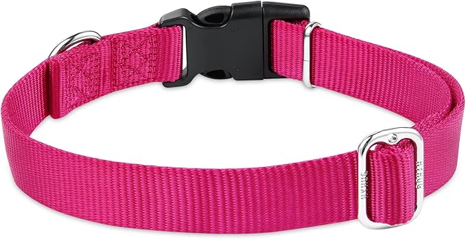 Hyhug Pets Solid Color Classic Regular Heavy Duty Basic Collar for Medium Dogs, Unique Design Adjustment Triglide Slide (Buckle) Can Attached Name Tag Accessories. (Medium, Rose Red)