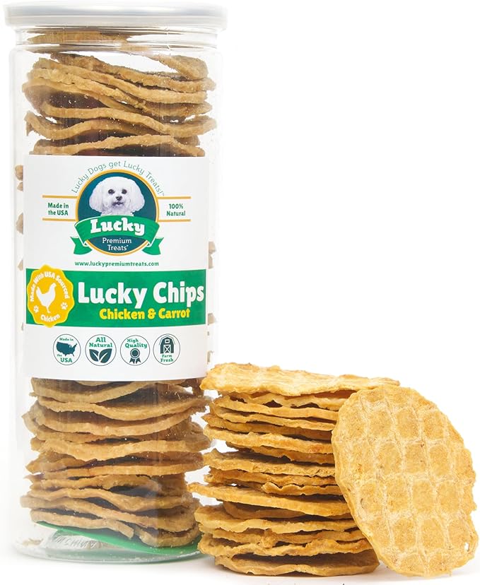 Chicken & Carrot Chips Dog Treats – Made in USA, 100% Chicken Jerky, Grain-Free, High Protein, Single Ingredient, Crispy & Healthy Training Snacks for Dogs – 6 oz Jar