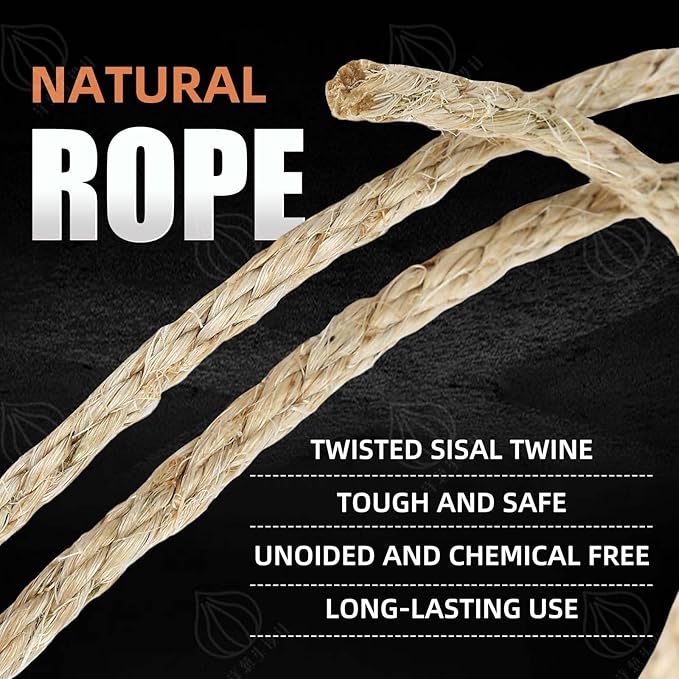 Twisted Sisal Rope 1/4" x 100ft - All Natural Chemical Free, Cat Tree Rope Twine for Scratching Post Repair, Replacement, and Crafts Gardening Home Decorating
