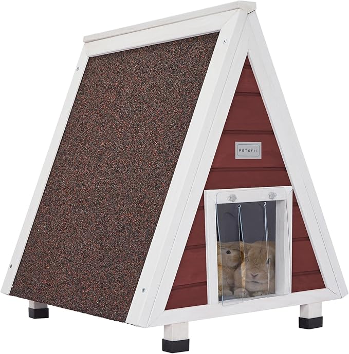 Petsfit Cat House Outdoor Weatherproof,Feral Cat House Outdoor Indoor with Escape Door for Rabbits,Ferret,Guinea Pig,Dogs and Other Small Animals Red