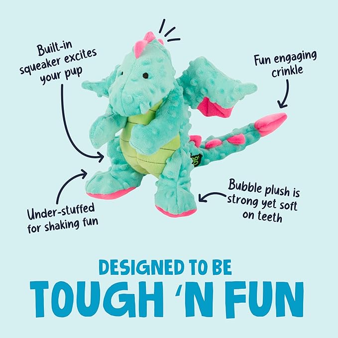 goDog Dragons Squeaky Plush Dog Toy with Chew Guard Technology, Durable Fabric & Squeaker for Active Play, Seafoam, Large