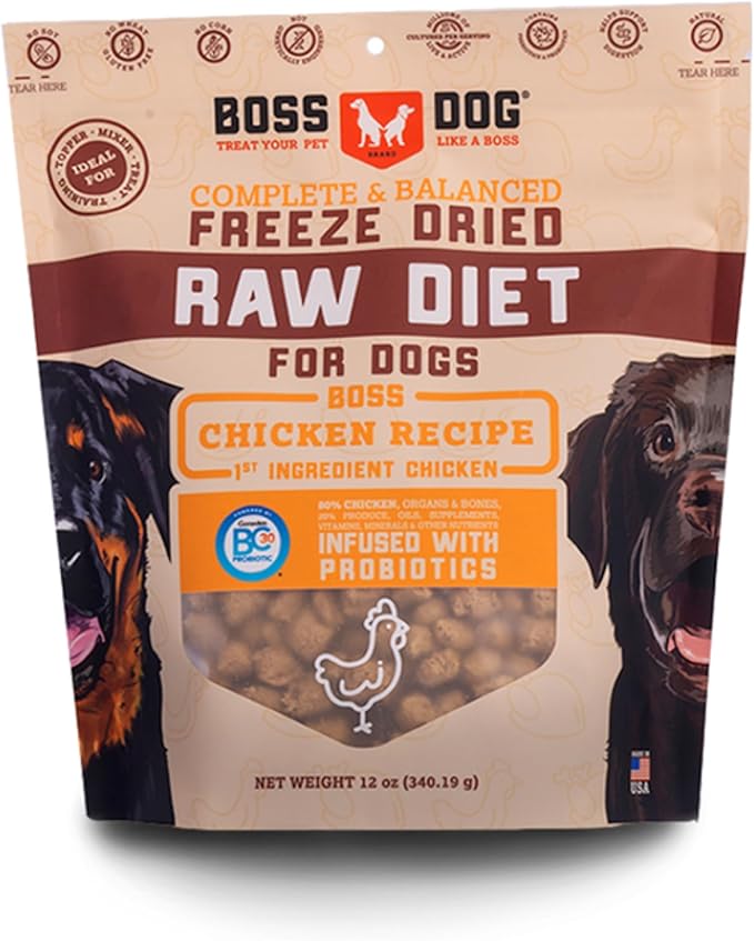 Boss Dog Complete & Balanced Freeze Dried Raw Diet for Dogs,Chicken Recipe, 12 oz Bag