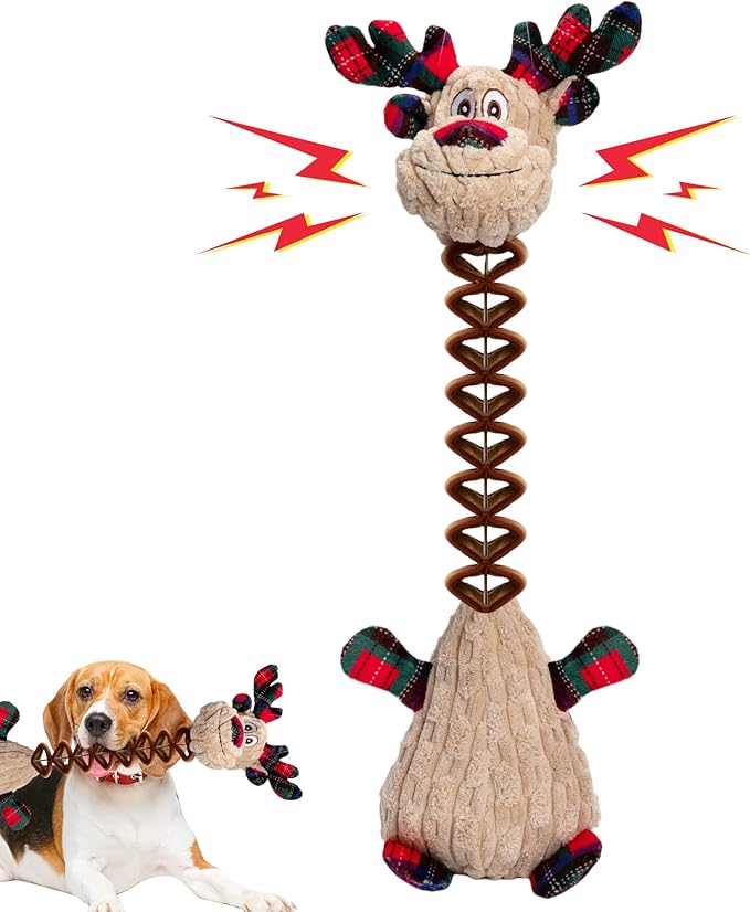 Christmas Dog Toys, Plush Squeaky Toy With Crinkle Paper, Cute Puppy Toys With Cotton, Durable Interactive Chew Toys for Small Medium Large Breed