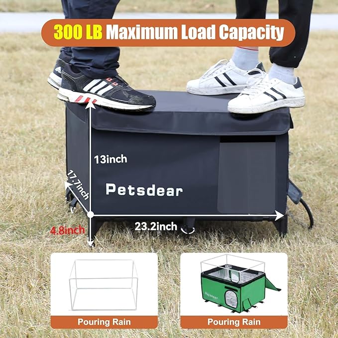 Heated Outdoor Cat House - Large, Weatherproof & Insulated for Multiple Cats (Black)