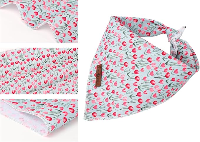 Lionet Paws Cotton Dog Bandanas,Tulips Flower Comfortable Dog Bandana Bibs Scarf Washable Dogs Kerchief,Birthday Scarves for Medium Large Dogs Pets
