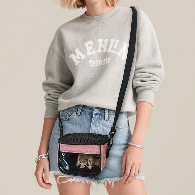 Small Pet Carrier Bag - Single - Shoulder Outdoor Carrier for Hamsters, Sugar Gliders & Flying Squirrels Portable Small Pet Travel Bag (Pink)