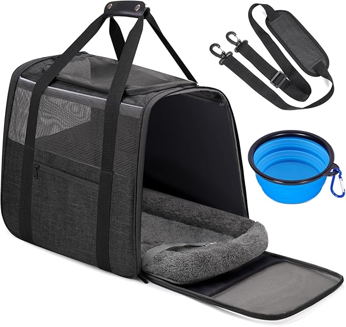 JUNGYOUN Premium Cat Carrier - Pet Carrier for Cat & Small Dogs up to 15lbs - Airline Approved Travel Dog Carrier with Anti-Escape Zippers, Collapsible Travel Bowl & Padded Strap