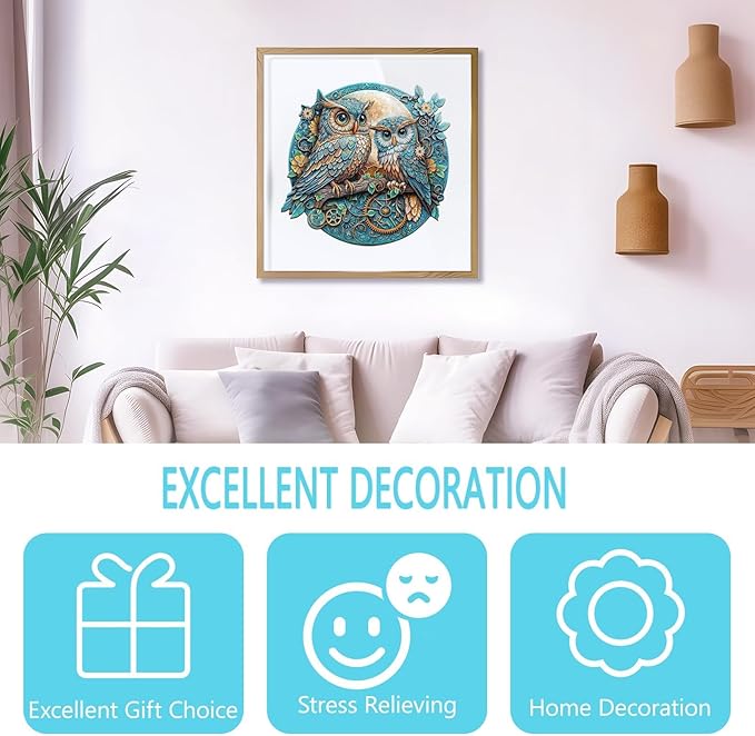 Wooden Puzzles for Adults, Embossed Owl Wooden Jigsaw Puzzle, Wall Art Home Decor (XL-17.3 * 16.6in-430 Pieces)