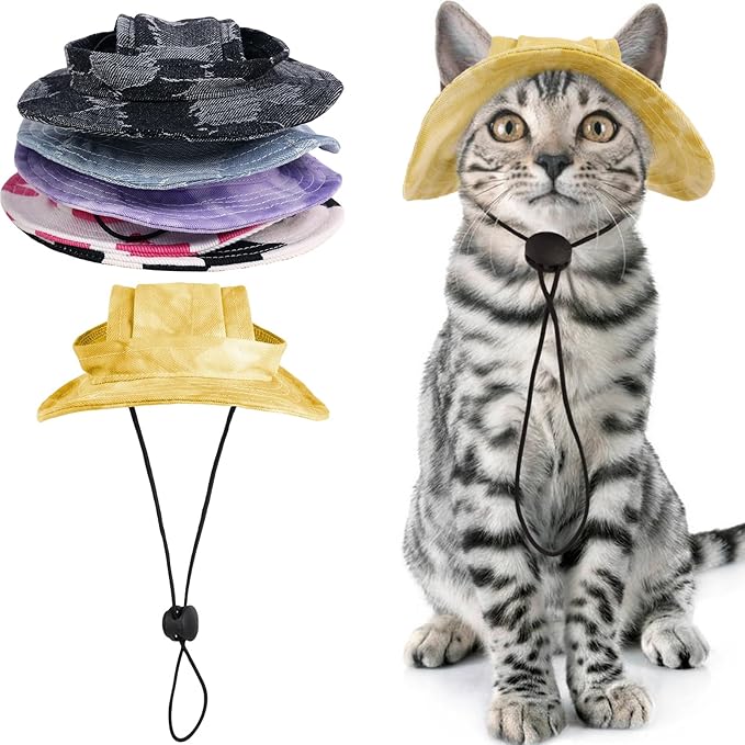 QBLEEV Cat Hats for Cats Only, Sphynx Hat with Ear Hole, Hairless Cat Cowboy Hats for Birthday Party Halloween, Kitten Headwear Sun Sombrero Caps, Chihuahua Sunscreen Baseball Outdoor Climbing Cap