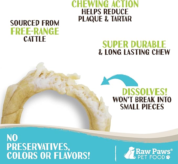 Raw Paws Compressed Rawhide Rings for Dogs, 6-inch, 5-Count - Packed in The USA - Rawhide Rings - Digestible Rawhide Donuts - Natural Hide Dogs Chews - Natural Puppy Teething Rings