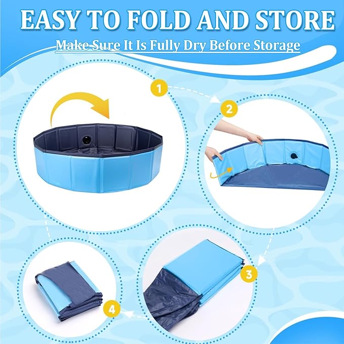 Taeku Foldable Dog Pool – Durable Collapsible Pet Bathing Tub for Pets Dogs and Cats Portable Pet Wading Pool for Indoor Outdoor (Blue 48 x 12in)