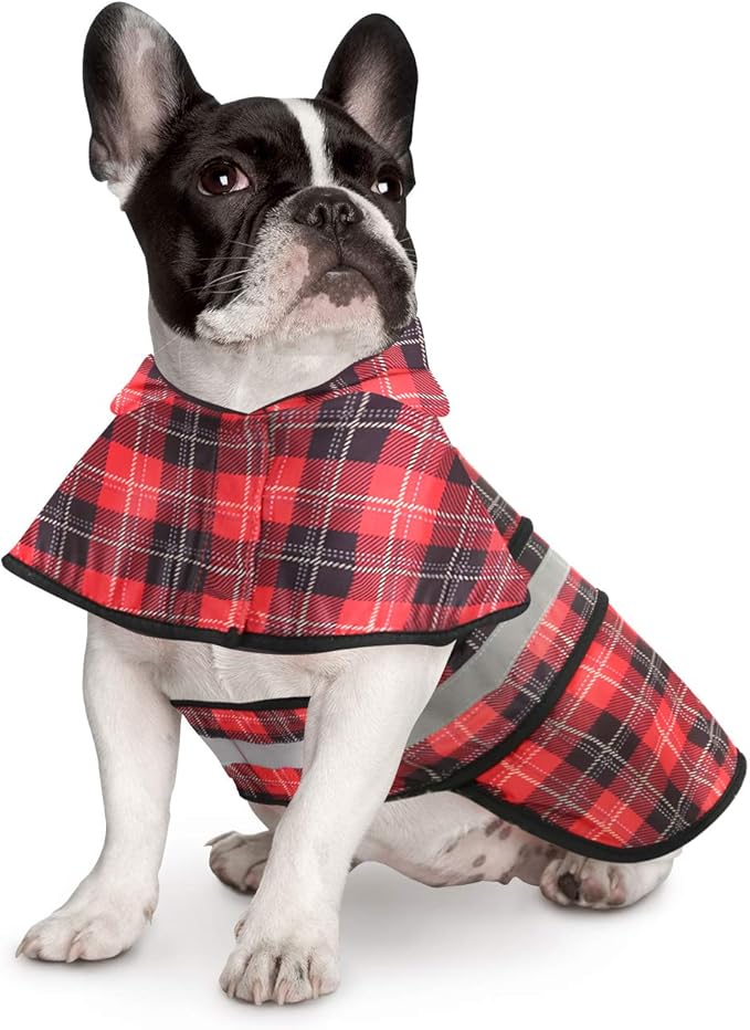 HDE Dog Raincoat Jacket Reflective Adjustable Hooded Pet Poncho Rain Coat with Leash Hole for Small to X-Large Dogs Plaid - M