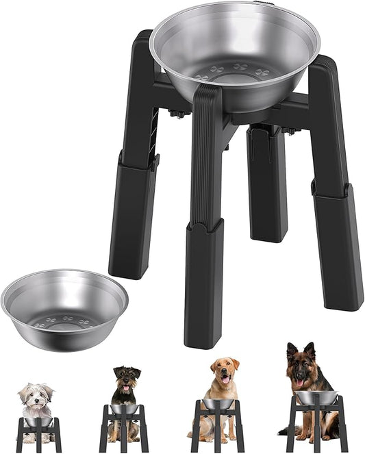 CZPET Elevated Dog Bowl, Raised Dog Bowl Stand with 51oz Stainless Steel Bowl Large Capacity, Height and Size Adjustable & Anti-Slip Stand for Large Dogs