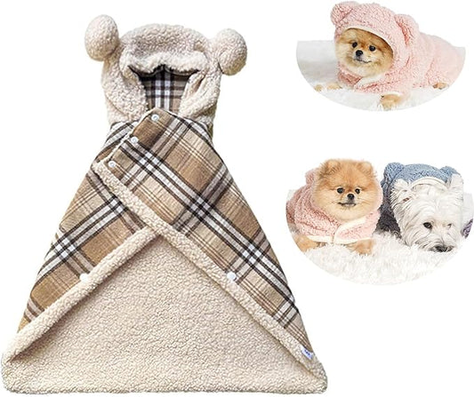 Pet Cape Blanket,Wearable Dog Robe, Non-Slip Backing, Hooded Cape Blanket for Dogs and Cats (Khaki, Large)