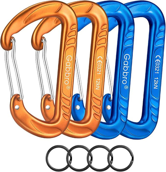 Gabbro Carabiner Clips Heavy Duty, | Wiregate Snap, Screw Locking, Aluminum, Lightweight Caribeener | for Hammock, Hiking, Camping, Water Bottle, Dog Leash Harness, Keychains
