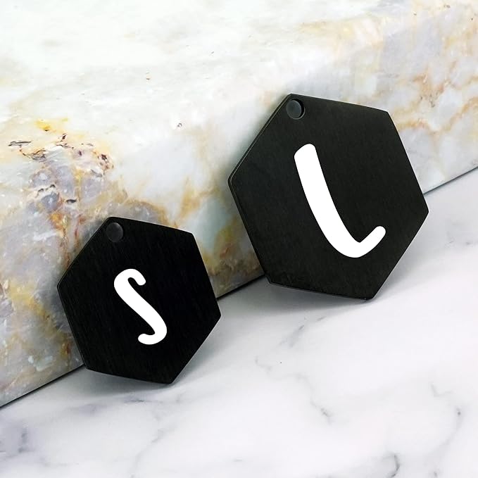 Ultra Joys Custom Personalized Dog ID Tag - Brushed Stainless Steel Hexagon Black Large