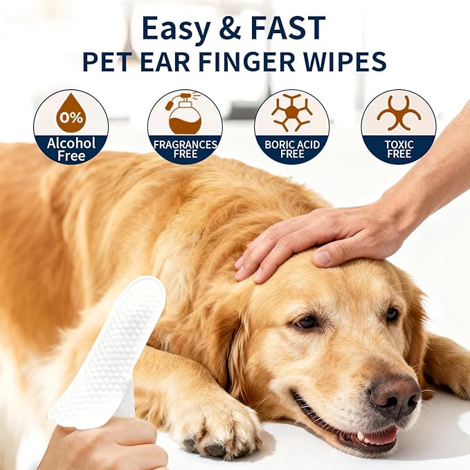 MIOSSZI 250ct Dog Ear Cleaner - Finger Wipes for Dogs & Cats Ear Wipes for Itch Relief Remove Wax & Odor, Dog Teeth Cleaning Wipes-Dog Ear Finger Wipes