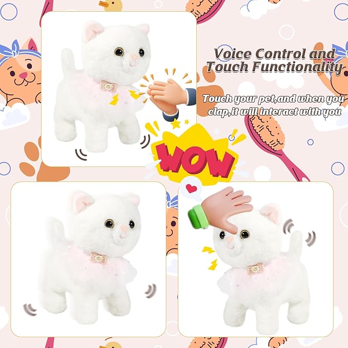 Interactive Electronic Plush Toy Walking and Barking Robot Cat Plush Cat Remote Control Kitten for Girls