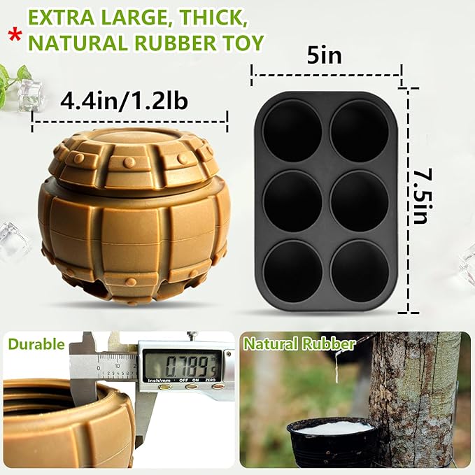 Yipetor Treat Dispensing Dog Toy, Long-Lasting Durable Large Dog Toys, Freezable Fillable Rubber Dog Toys, DIY Interactive Dog Puzzle Play Toy, Holds Kibble, Stopper+Silicone DIY Treat Tray (Large)