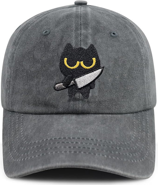 Black Cat Hat,Ragdoll Cat Embroidered Adjustable Cotton Baseball Cap for Men Women,Gifts for Cat Lovers