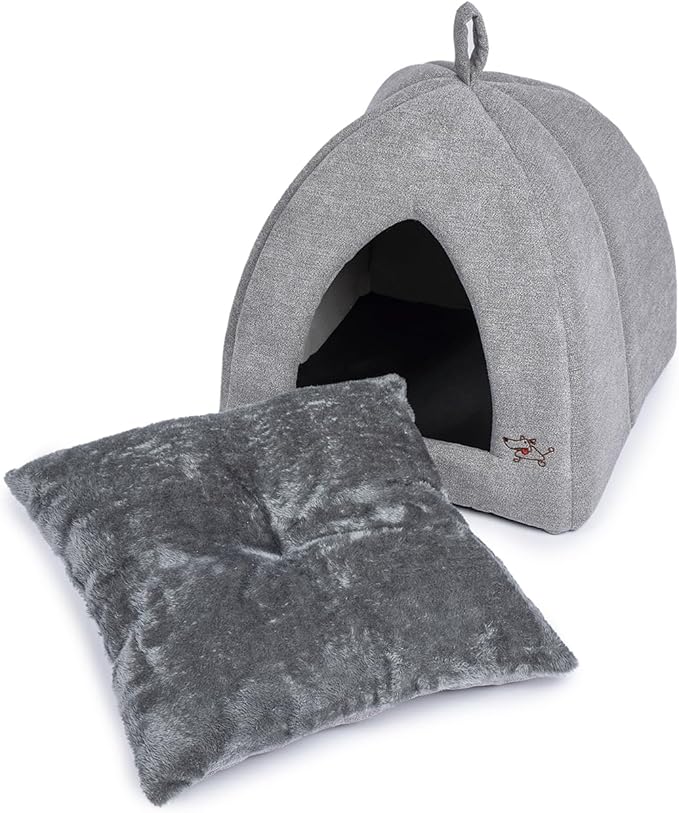 Best Pet Supplies Dog House Bed Crate Mat Tent Indoor Round Soft Plush for Small, Medium, and Large Breeds - Gray, 20 x 20 x H:22"