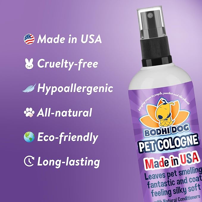 Bodhi Dog Premium Dog Cologne - Deodorizing Dog Perfume & Conditioner for Dogs & Cats - Natural Long Lasting Spray - Keeps Pets Fresh All Day - Gentle & Safe Formula, Made in USA (Lilac 8 Fl Oz)
