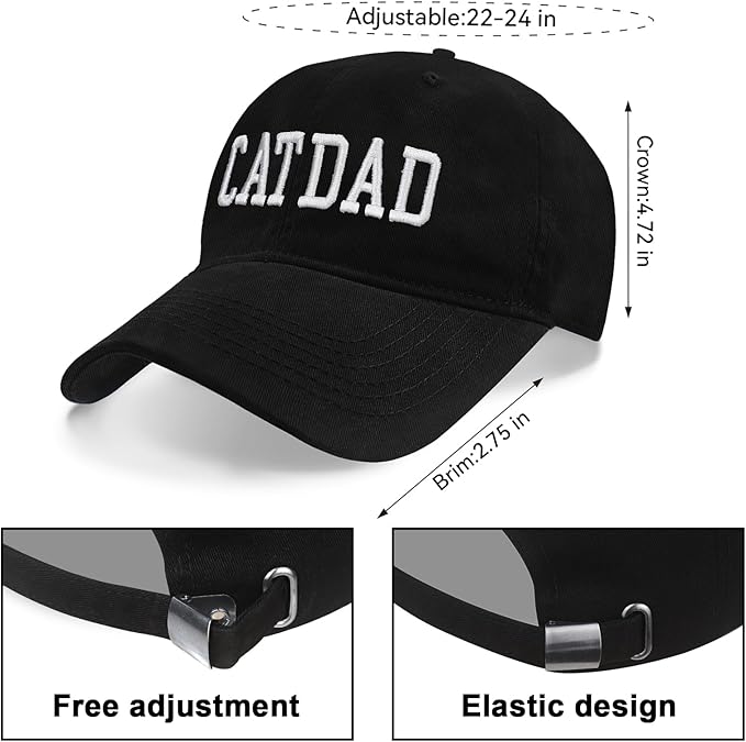 Cat Dad Gifts, Cat Dad Embroidered Letters Adjustable Baseball Cap Black