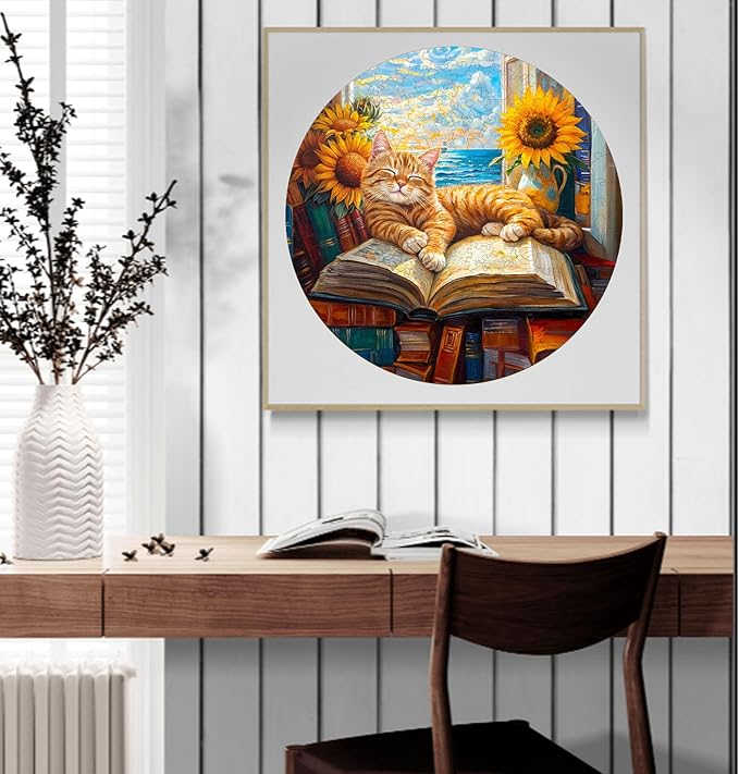 KAAYEE Wooden Puzzles for Adults, Lazy Orange Cat 200 Piece Unique Animal Shape Puzzle, Cat Wood Puzzle for Adults, Creative Gifts for Friends/Family, Home Decor(11.4 * 11.4in)