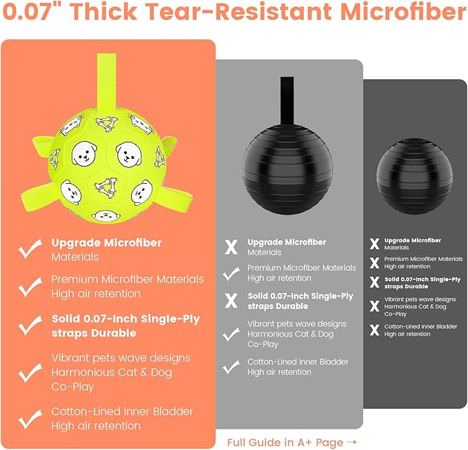 Dog Soccer Ball, Durable Dog Soccer Ball with Straps, Water Fetch Toys, Dog Toys Outdoor, Fun Puppy Birthday Gift for Small & Medium Dogs, 6 Inch