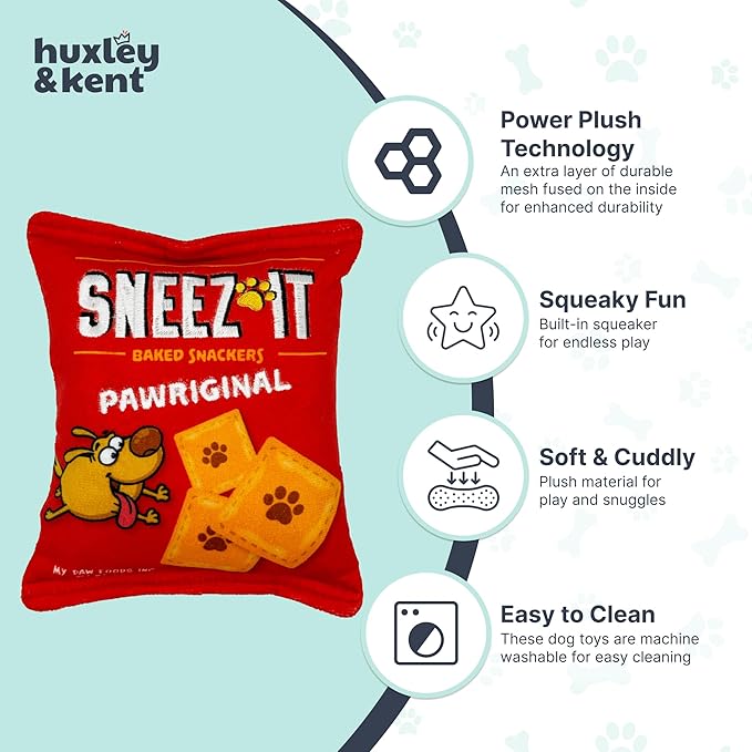 Huxley & Kent Funny Dog Toy w/Squeaker – Power Plush Squeaky Dog Toys for Small, Medium & Large Dogs – Soft Stuffed Animal for Indoor Play & Fetch - Sneez-It, Small