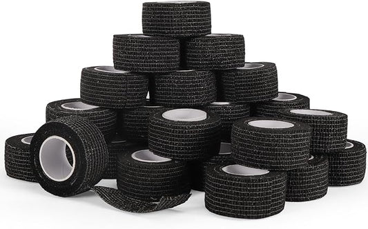 24 Rolls Elastic Self Adhesive Bandage Wrap 1 Inch, Breathable Non Woven Cohesive Bandage, Vet Wrap for Dogs, Ankle Sprains Swelling Medical First Aid Tape, Sports Athletic Tape Black