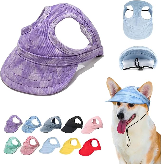 Outdoor Sun Protection Hood for Dogs, Adjustable Dog Sun Protection Baseball Hat Cap, Pet Baseball Hat Cap Visor Sunbonnet Outfit with Ear Holes for Dogs (Purple, Large)