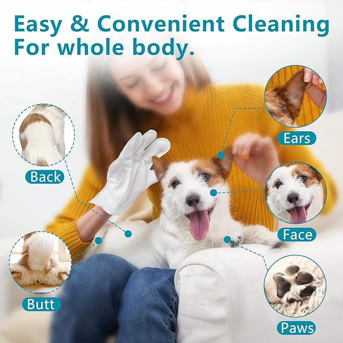 L&W BROS. Pet Wipes Gloves - Safe, Alcohol-Free, and Individually Packaged for Convenient Grooming Disposable Premium Flush-Free Dog Wipes Cleaning Deodorizing Hypoallergenic Wipes(Unscented 12PC)