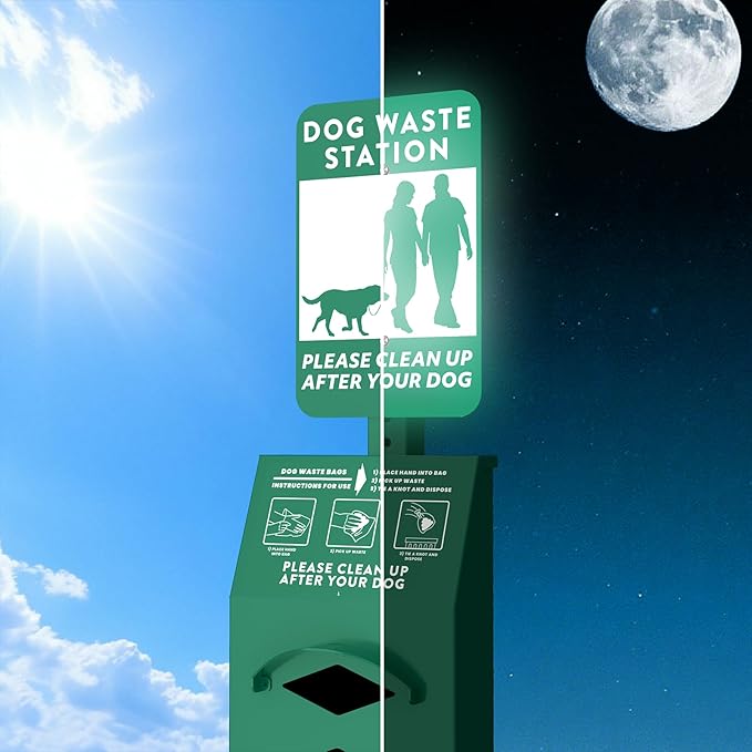 POCHAR Aluminum Rustproof Dog Waste Disposal Station for Pet Parks – 10 Gallon Outdoor Pet Poop Station with Reflective Sign & Lid – Durable Trash Bin for Backyard Dog Waste
