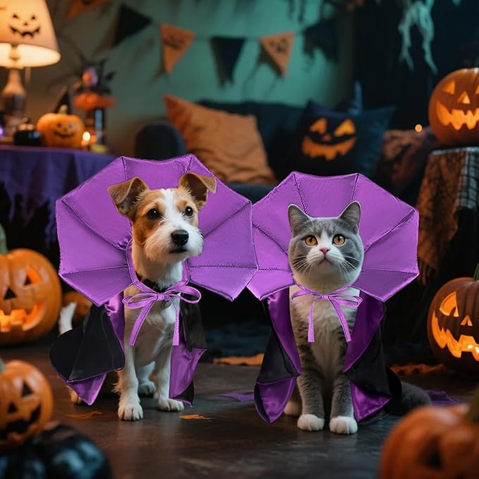 Cat Vampire Cloak-Pet Halloween Costumes, Dogs Cats Cape, Pet Cosplay Vampire Cloak & Accessories Costume Outfit for Halloween Party (Purple,S)