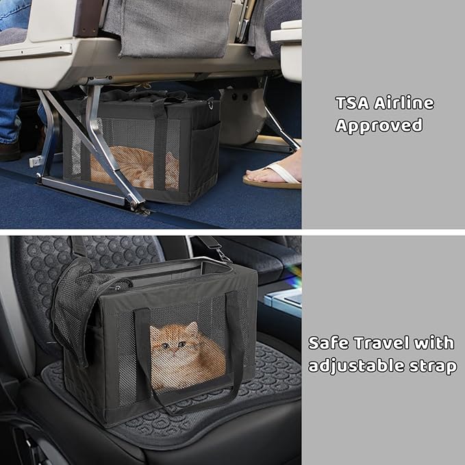 Soft Side Pet Carrier Bag with Shoulder Strap, Breathable Collapsible Mesh Cat Carrier for Cats and Dogs, TSA Airline Approved Travel Pet Carriers