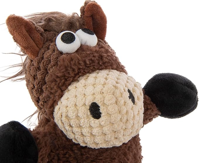 goDog Checkers Skinny Horse Squeaky Plush Dog Toy, Chew Guard Technology - Brown, Small