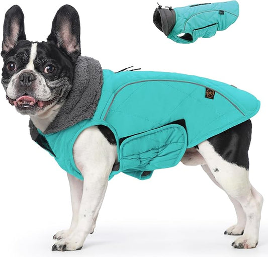 EMUST Winter Dog Coats, Fleece Dog Apparel for Cold Weather, British Style Windproof Warm Pet Jacket for for Winter, Turquoise, XS