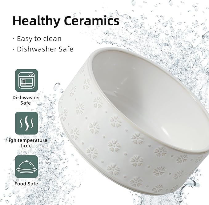 3.6cups Raised Double Cat Bowls Set with Acacia Wood Stand, Wide Whisker Friendly Ceramic Food & Water Bowls for Cats, Puppy, Kitty, Pet Bowl(Double Bowls+Stand, Arctic White)