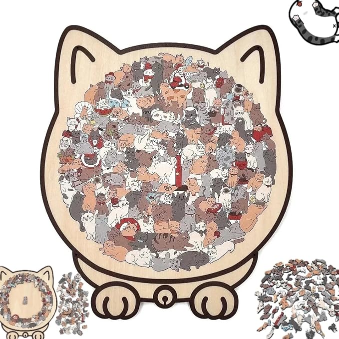 135-Piece Colored Cat Shaped Wooden Jigsaw Puzzle, Cats Shaped Wooden Puzzle, Unique Animal Shape Wood Puzzle, Creative Gifts for Cats Lovers, Home Decor (#A)