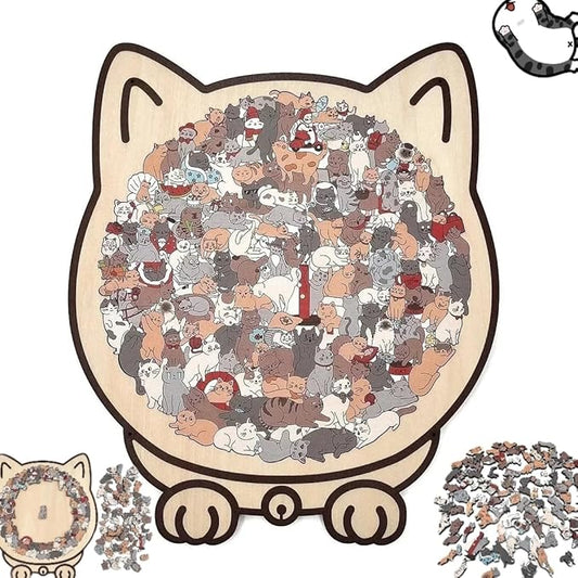 135-Piece Colored Cat Shaped Wooden Jigsaw Puzzle, Cats Shaped Wooden Puzzle, Unique Animal Shape Wood Puzzle, Creative Gifts for Cats Lovers, Home Decor (#A)